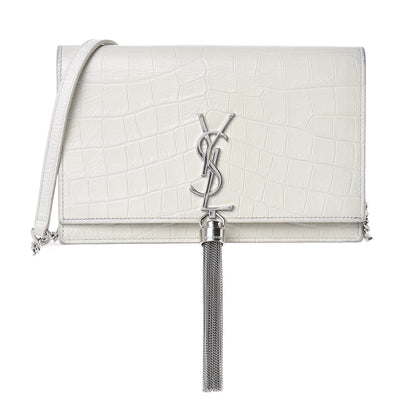 Saint Laurent Calfskin Crocodile Embossed Kate Monogram Tassel Chain Wallet Cremasoft 1 of 11