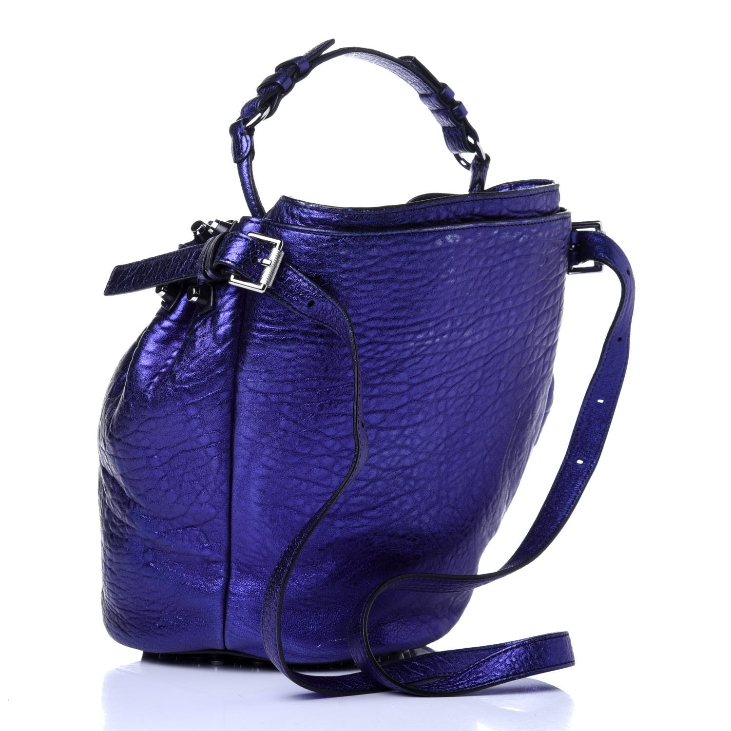 Alexander Wang Metallic Pebbled Lambskin Diego Bucket Purple Nickel Hardware 4 of 13