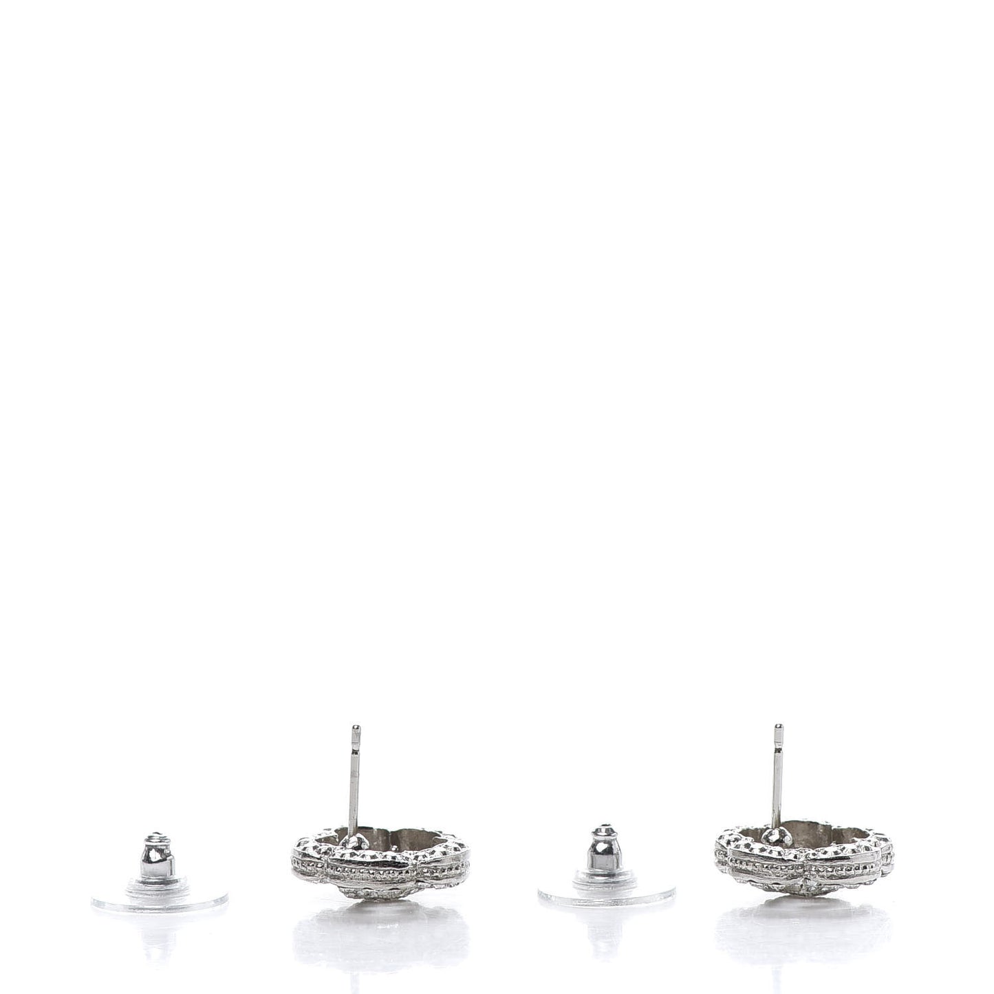 Crystal Coco Flapper Camellia CC Stud Earrings Silver