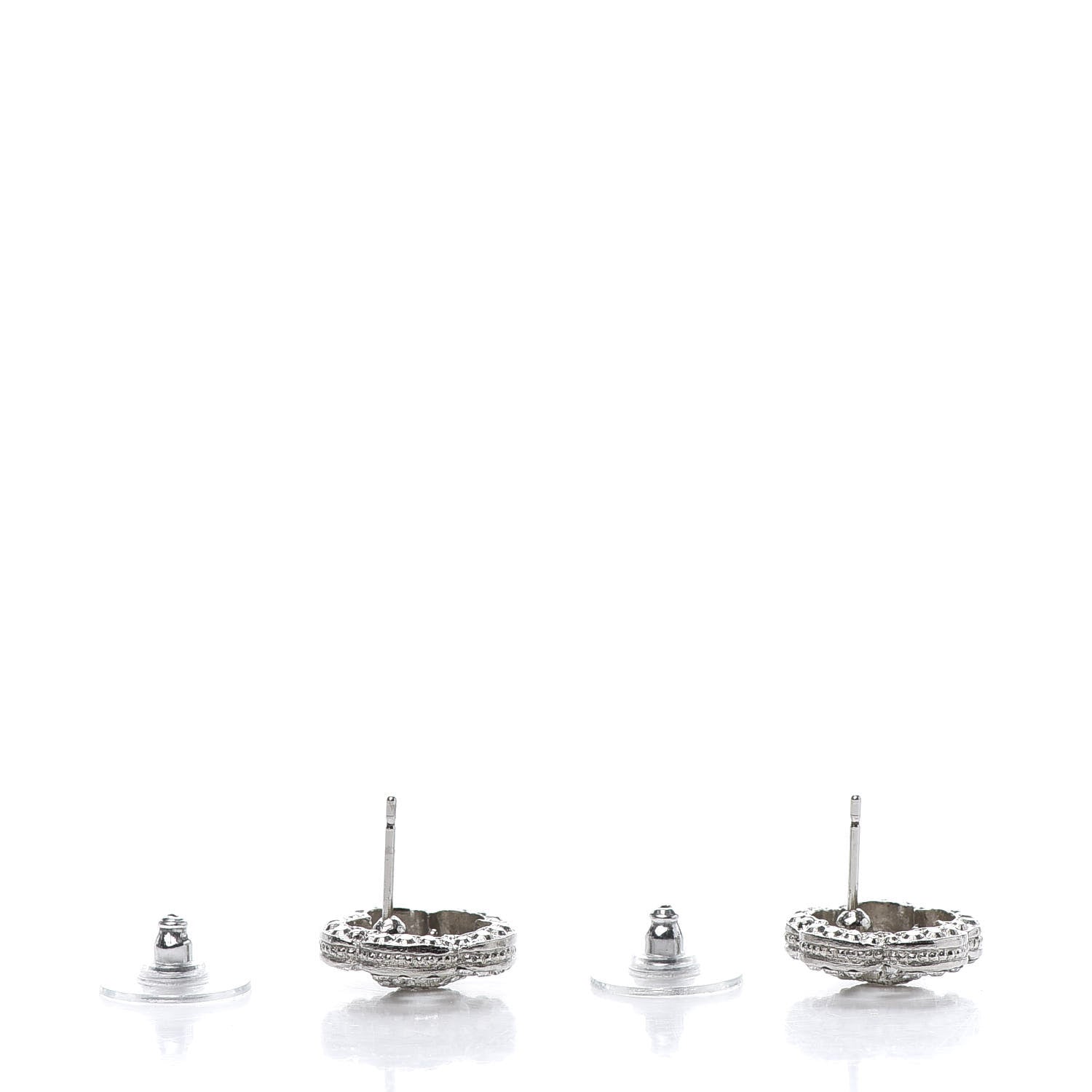 Chanel Crystal Coco Flapper Camellia CC Stud Earrings Silver 3 of 5