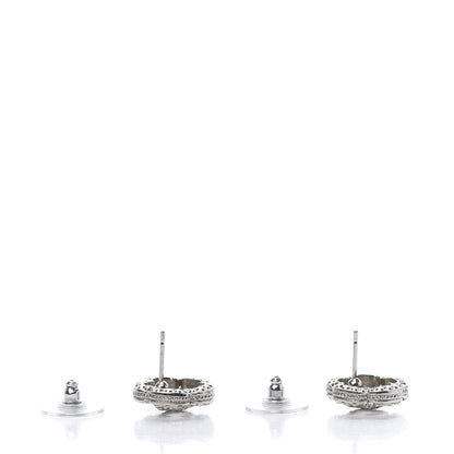 Chanel Crystal Coco Flapper Camellia CC Stud Earrings Silver 3 of 5