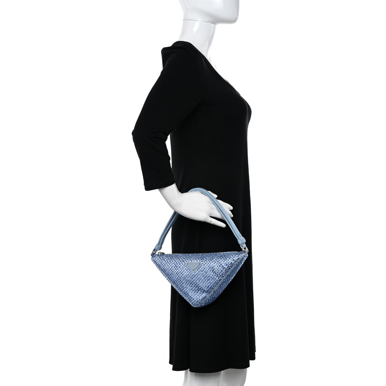 Prada Satin Crystal Triangle Pouch Celeste 2 of 11