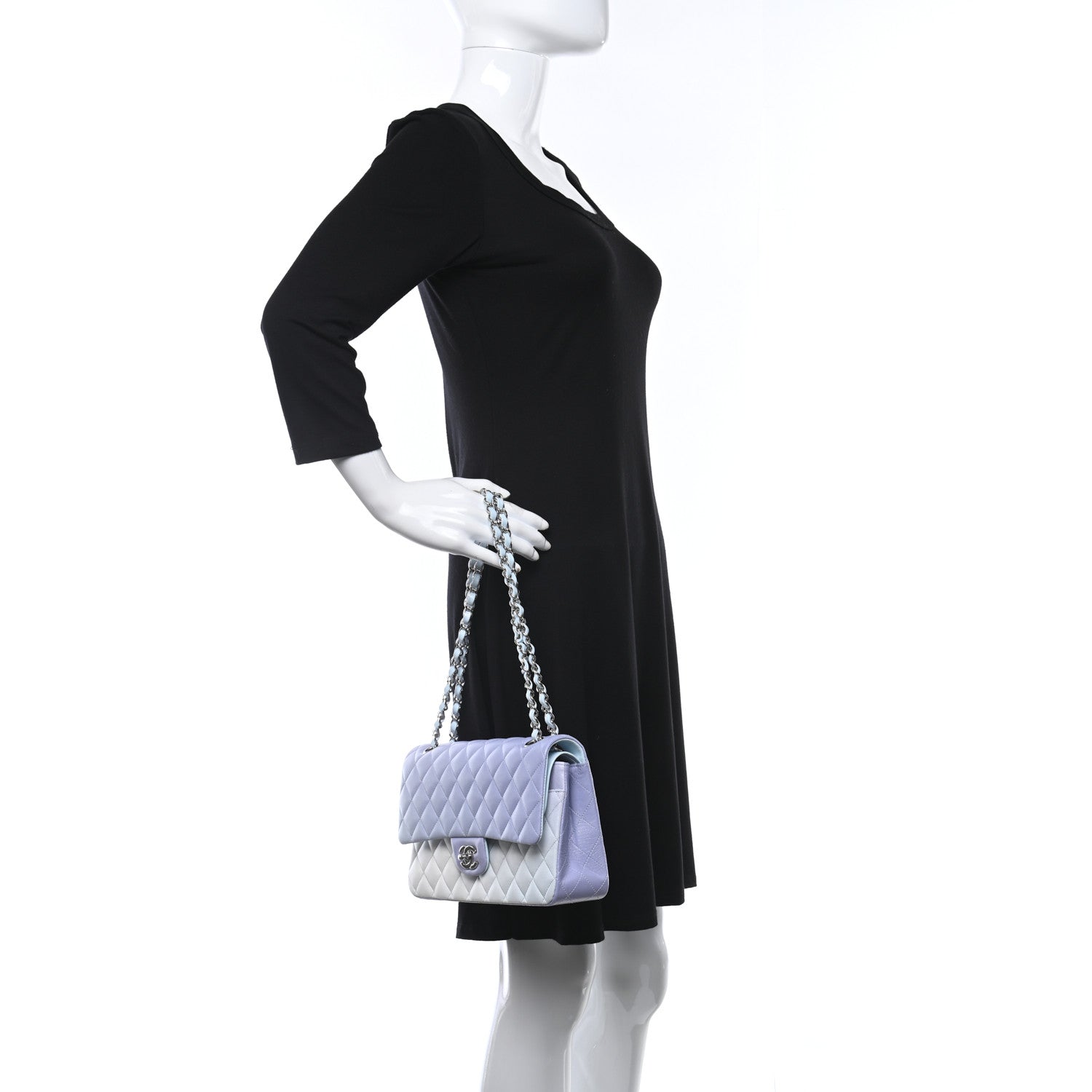 Chanel Perforated Lambskin Quilted Medium Double Flap Light Blue Light Purple White 2 of 9