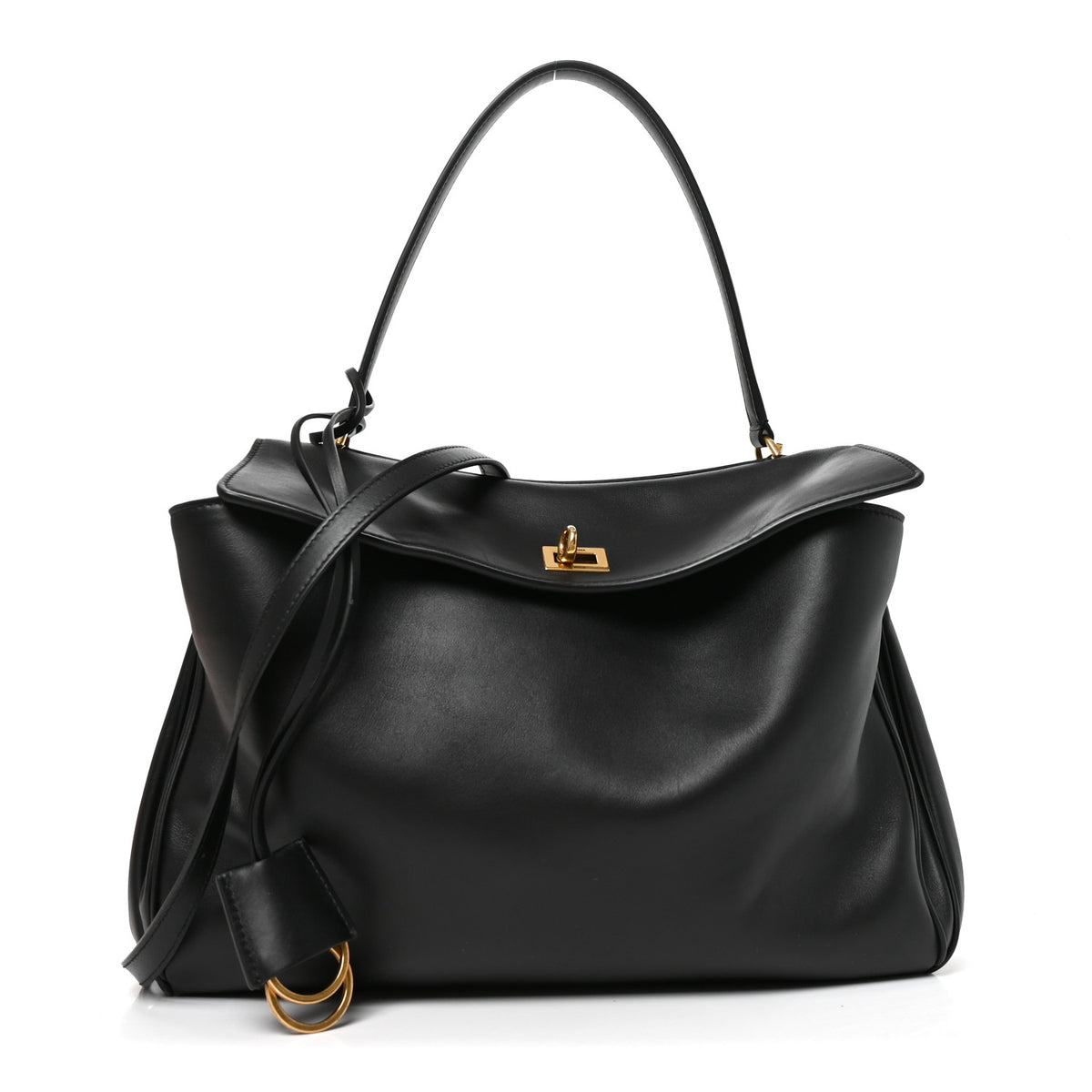 Natural Smooth Calfskin Medium Rodeo Top Handle Handbag Black
