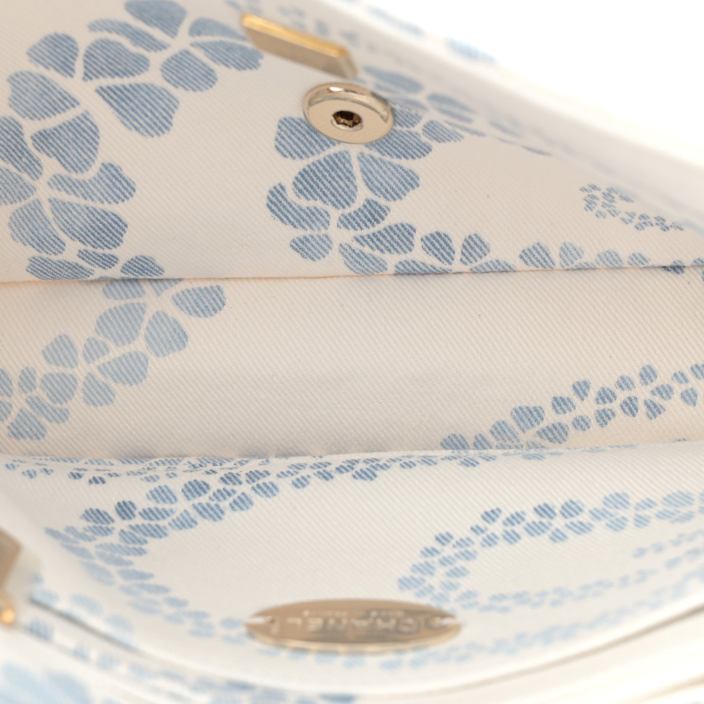 Printed Denim Quilted Mini Rectangular Flap Light Blue White