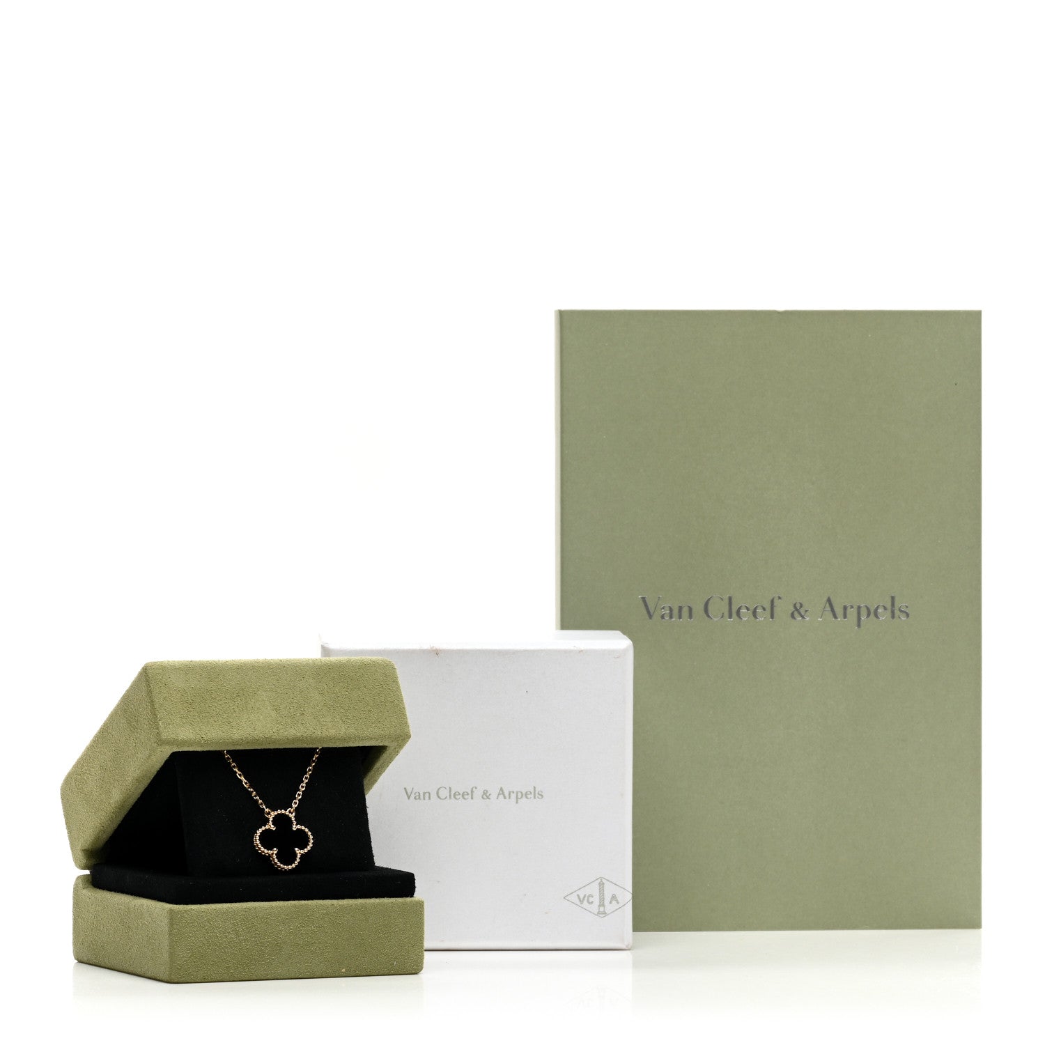 Van Cleef & Arpels 18K Yellow Gold Black Onyx Vintage Alhambra Pendant Necklace 6 of 6