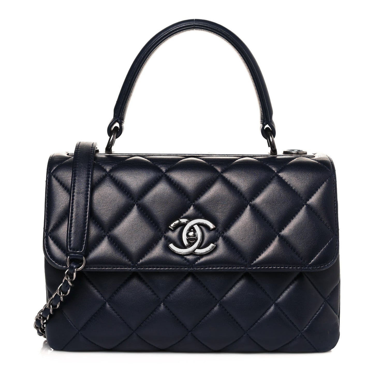 Lambskin Quilted Small Trendy CC Flap Dual Handle Bag Navy