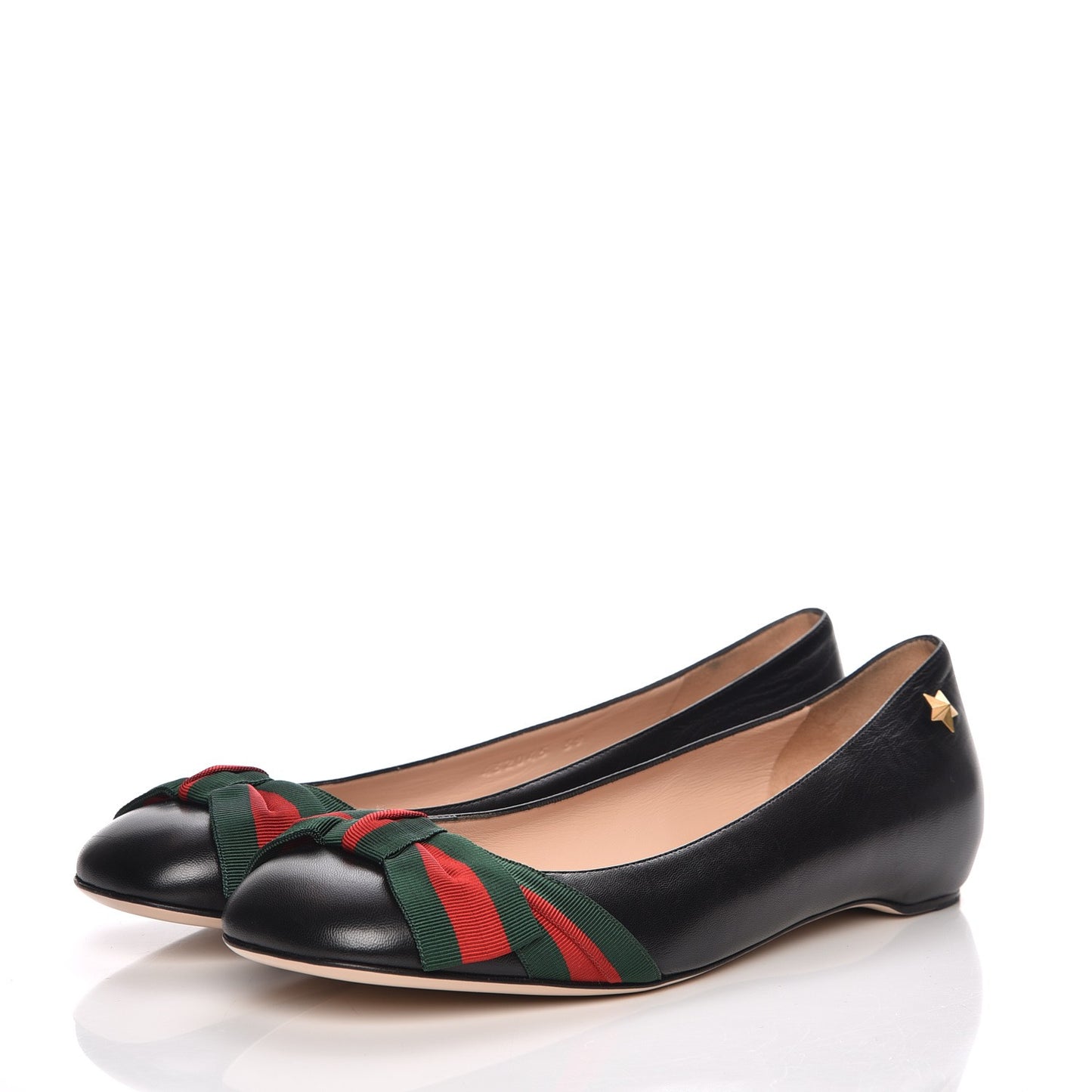 Calfskin Web Ballerina Flat 39 Nero Black