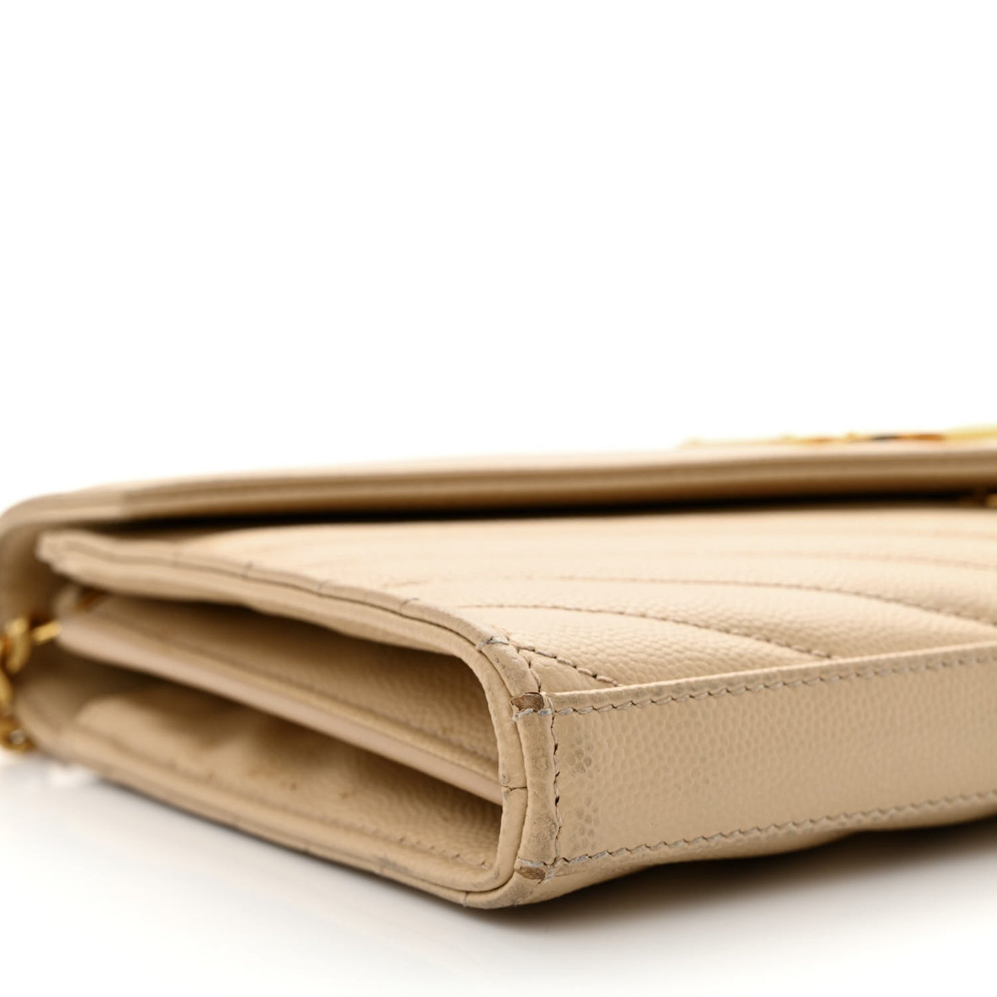 Grain De Poudre Matelasse Chevron Monogram Chain Wallet Dark Beige