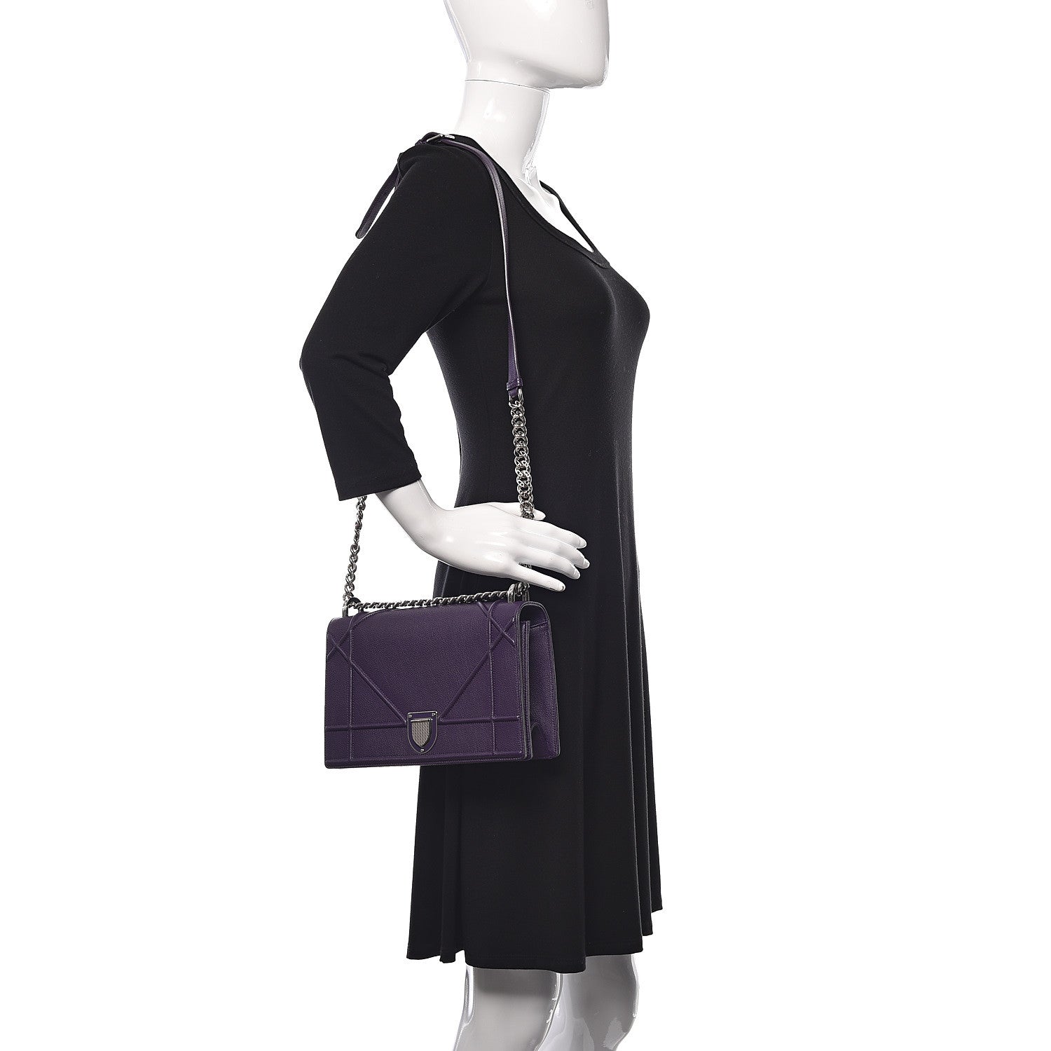 Christian Dior Grained Calfskin Medium Diorama Flap Bag Purple 2 of 10