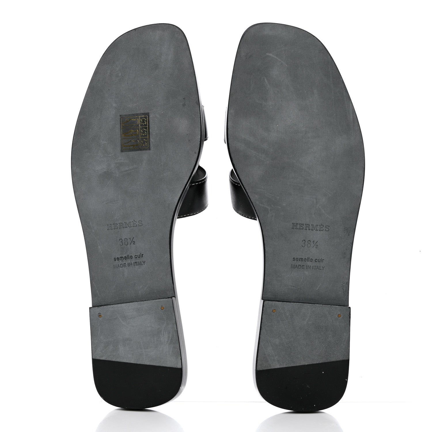 Hermes Box Calfskin Oran Sandals 38.5 Black 6 of 8