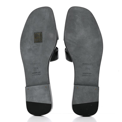 Hermes Box Calfskin Oran Sandals 38.5 Black 6 of 8