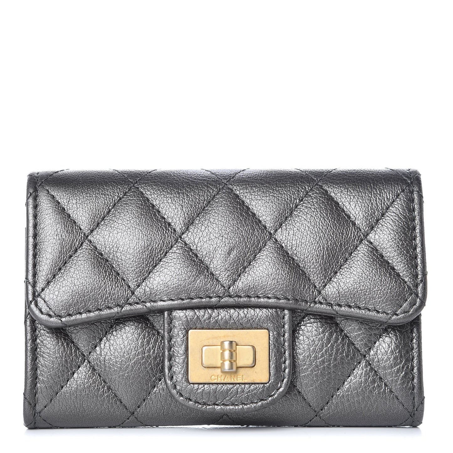 Metallic Calfskin Quilted Reissue Card Holder Wallet Grey