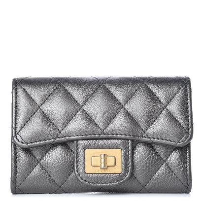 Chanel Metallic Calfskin Quilted Reissue Card Holder Wallet Grey 1 of 10
