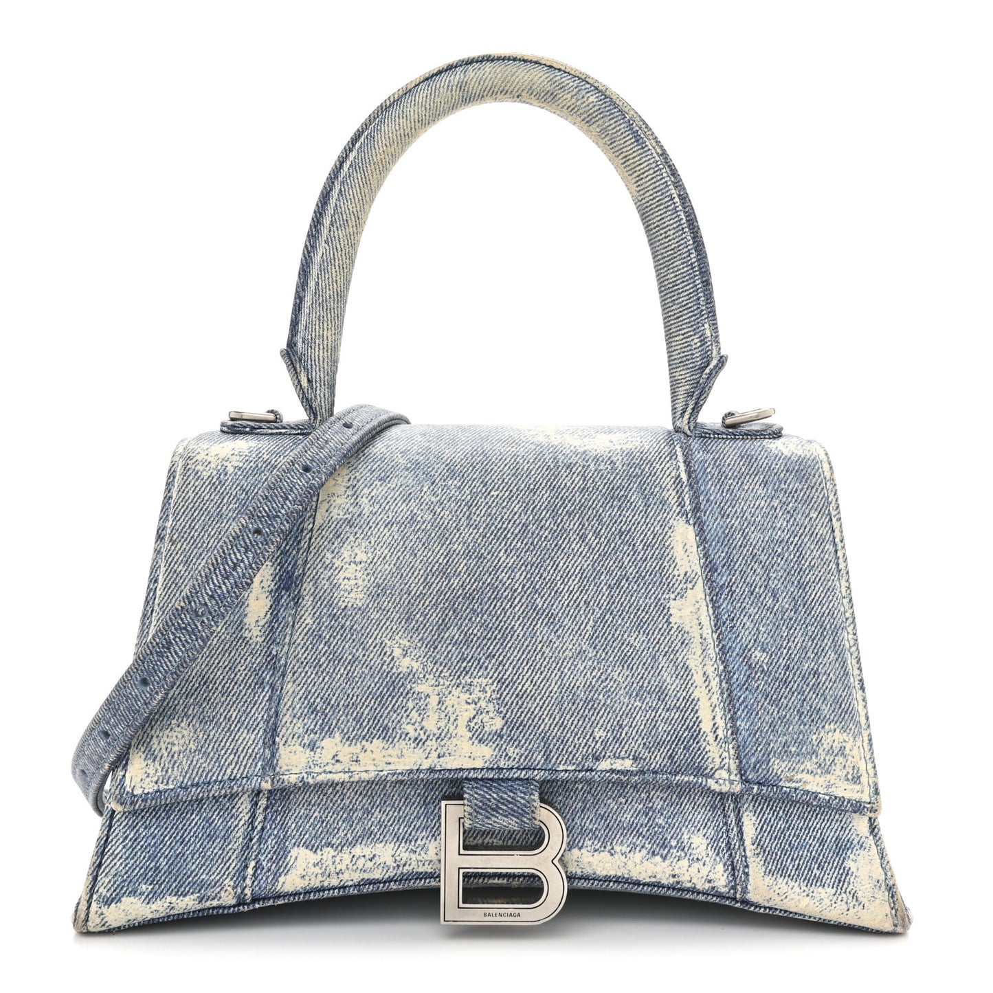 Nappa Denim Printed Hourglass Top Handle Bag Small Denim Blue