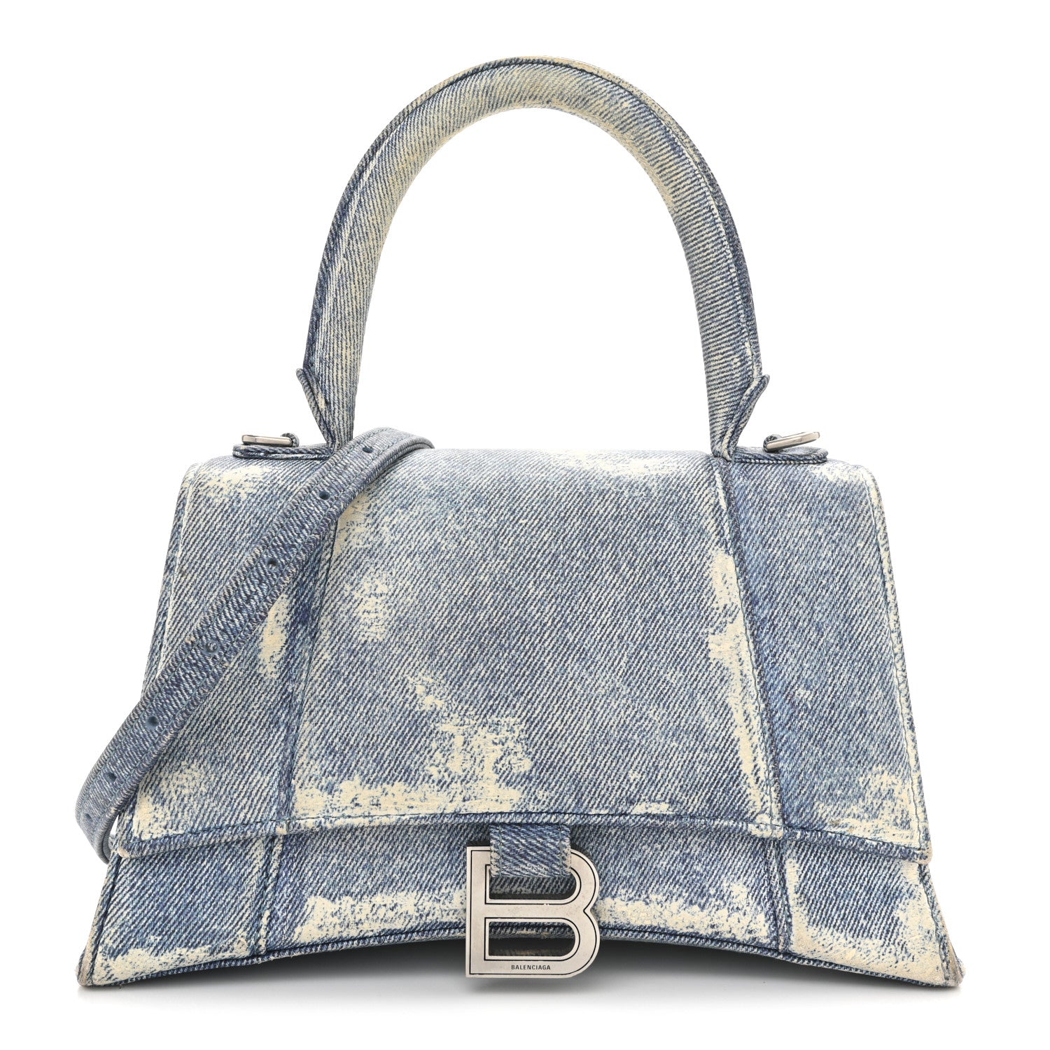 Balenciaga Nappa Denim Printed Hourglass Top Handle Bag Small Denim Blue 1 of 13