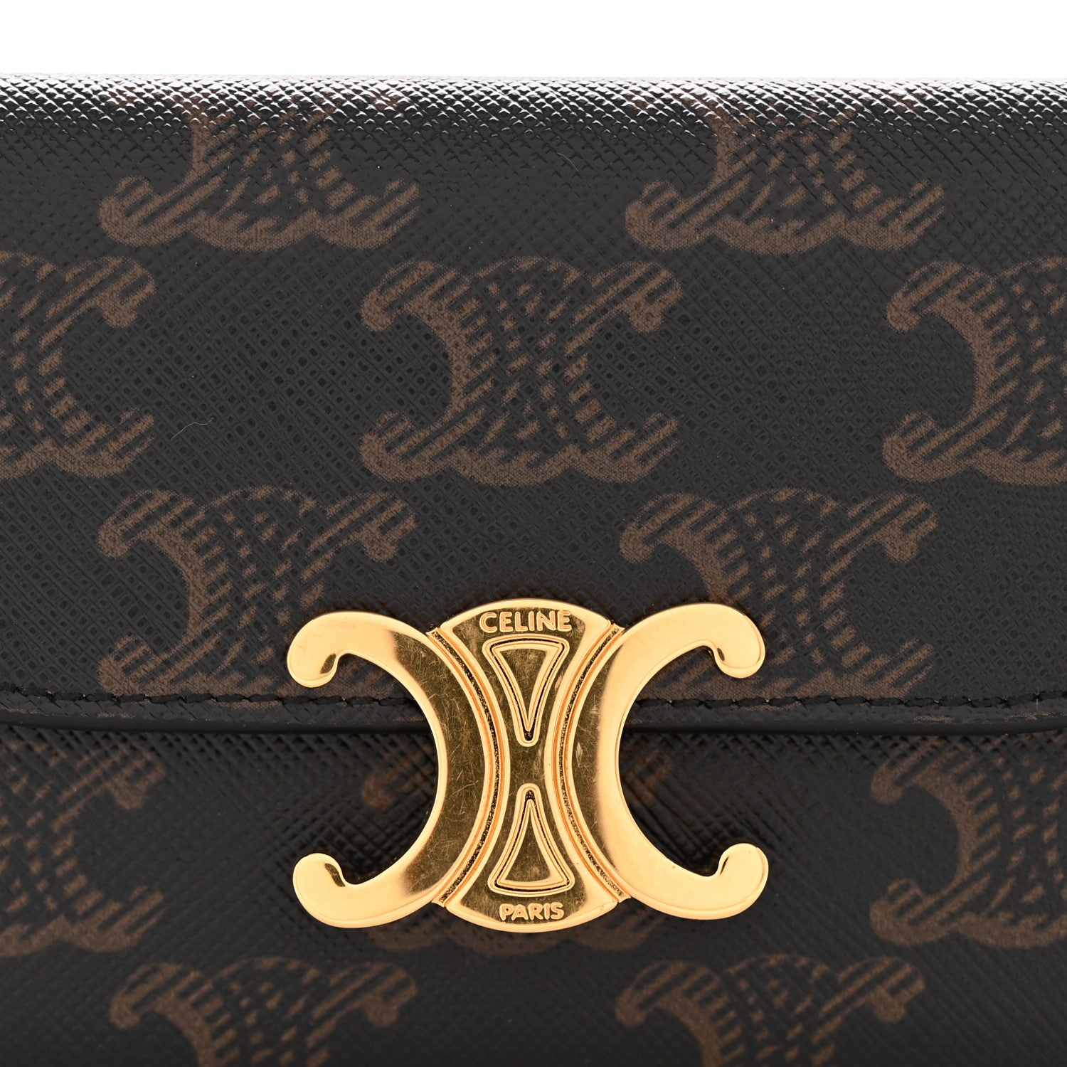 Celine Triomphe Canvas Calfskin Flap Card Holder Tan 9 of 10