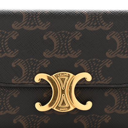 Celine Triomphe Canvas Calfskin Flap Card Holder Tan 9 of 10