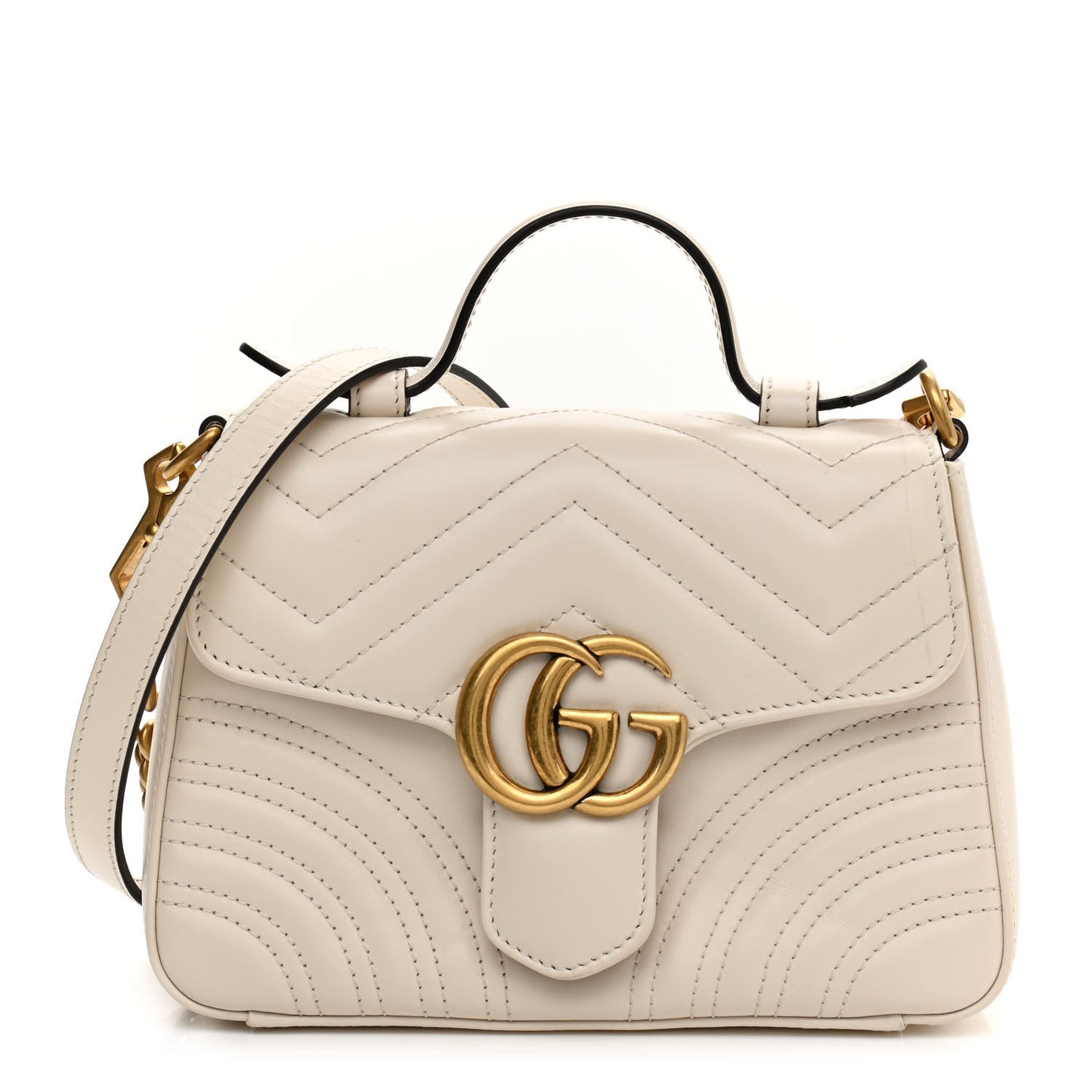 Calfskin Matelasse Mini GG Marmont Top Handle Shoulder Bag White