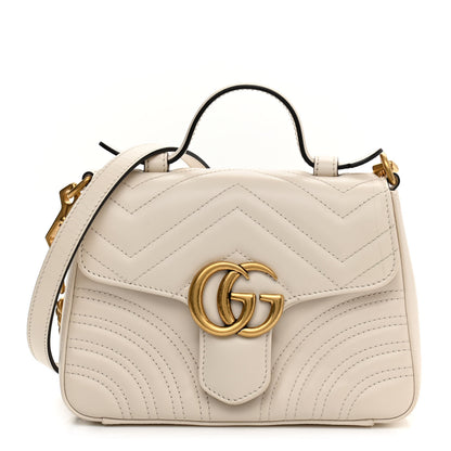 Gucci Calfskin Matelasse Mini GG Marmont Top Handle Shoulder Bag White 1 of 11