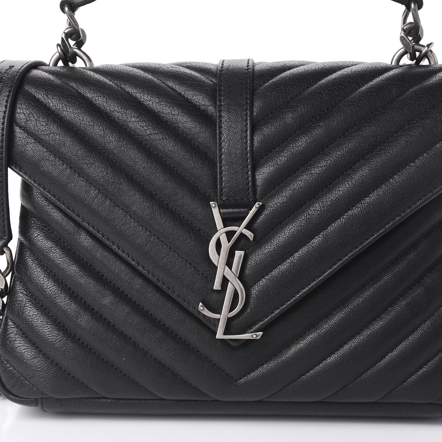 Saint Laurent Sheepskin Matelasse Chevron Monogram Medium College Bag Black 8 of 8
