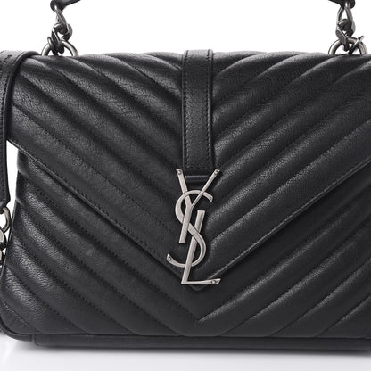 Saint Laurent Sheepskin Matelasse Chevron Monogram Medium College Bag Black 8 of 8