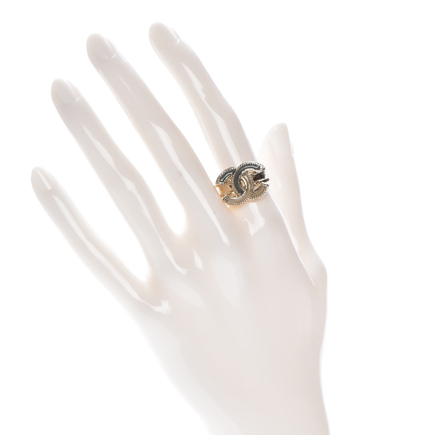 Chanel Glitter Enamel CC Ring 52 6 Grey Gold 2 of 5