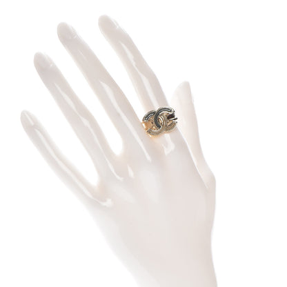 Chanel Glitter Enamel CC Ring 52 6 Grey Gold 2 of 5