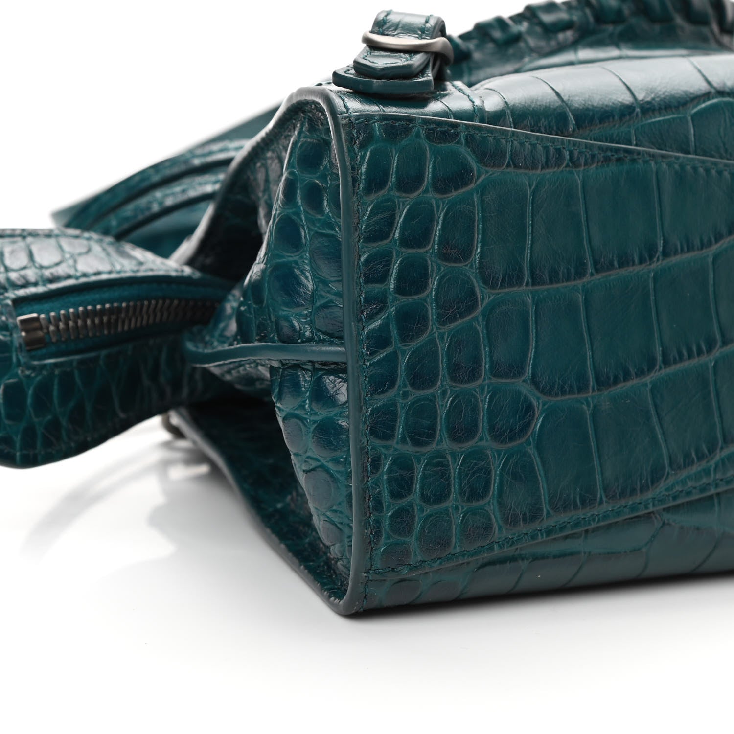Balenciaga Calfskin Crocodile Embossed Neo Classic Silver Hardware Mini City Dark Petrol Blue 11 of 15