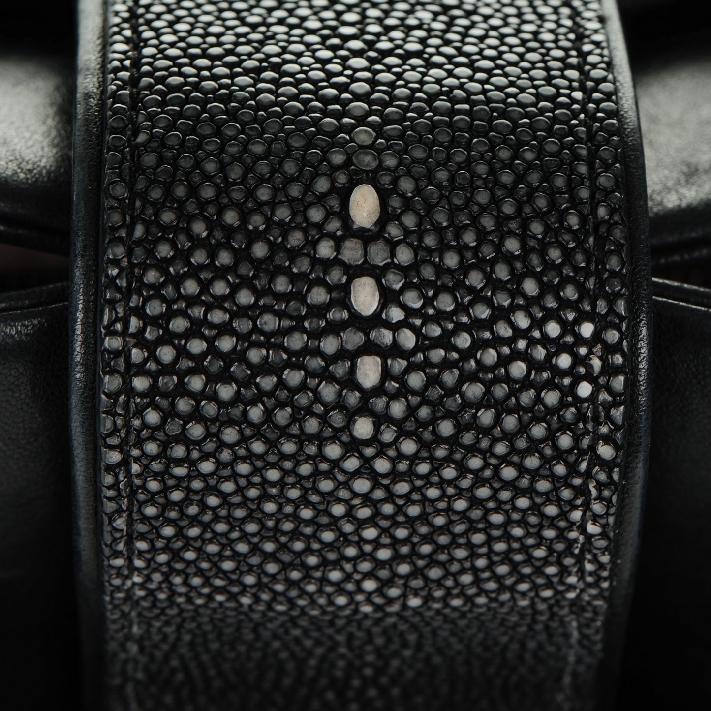 Glazed Calfskin Stingray Large Bindi CC Tote Black