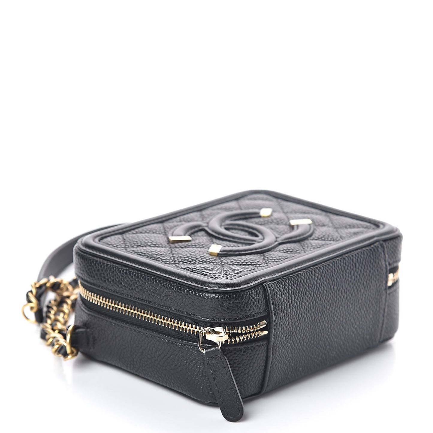 Caviar Quilted CC Filigree Vanity Clutch With Chain Black