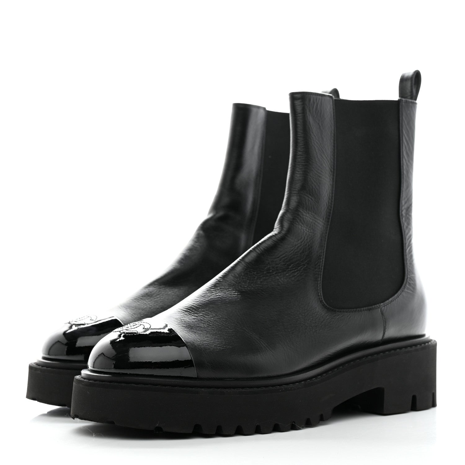 Chanel Crumpled Calfskin Patent Cap Toe Short Boots 41 Black 3 of 12
