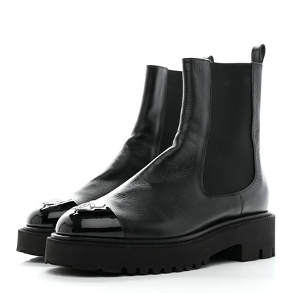 Chanel Crumpled Calfskin Patent Cap Toe Short Boots 41 Black 3 of 12