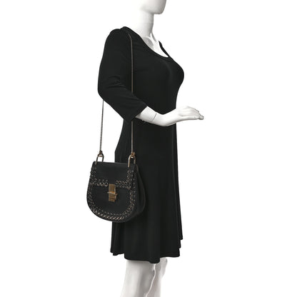 Chloe Calfskin Whipstitch Grommet Drew Shoulder Bag Black 2 of 9