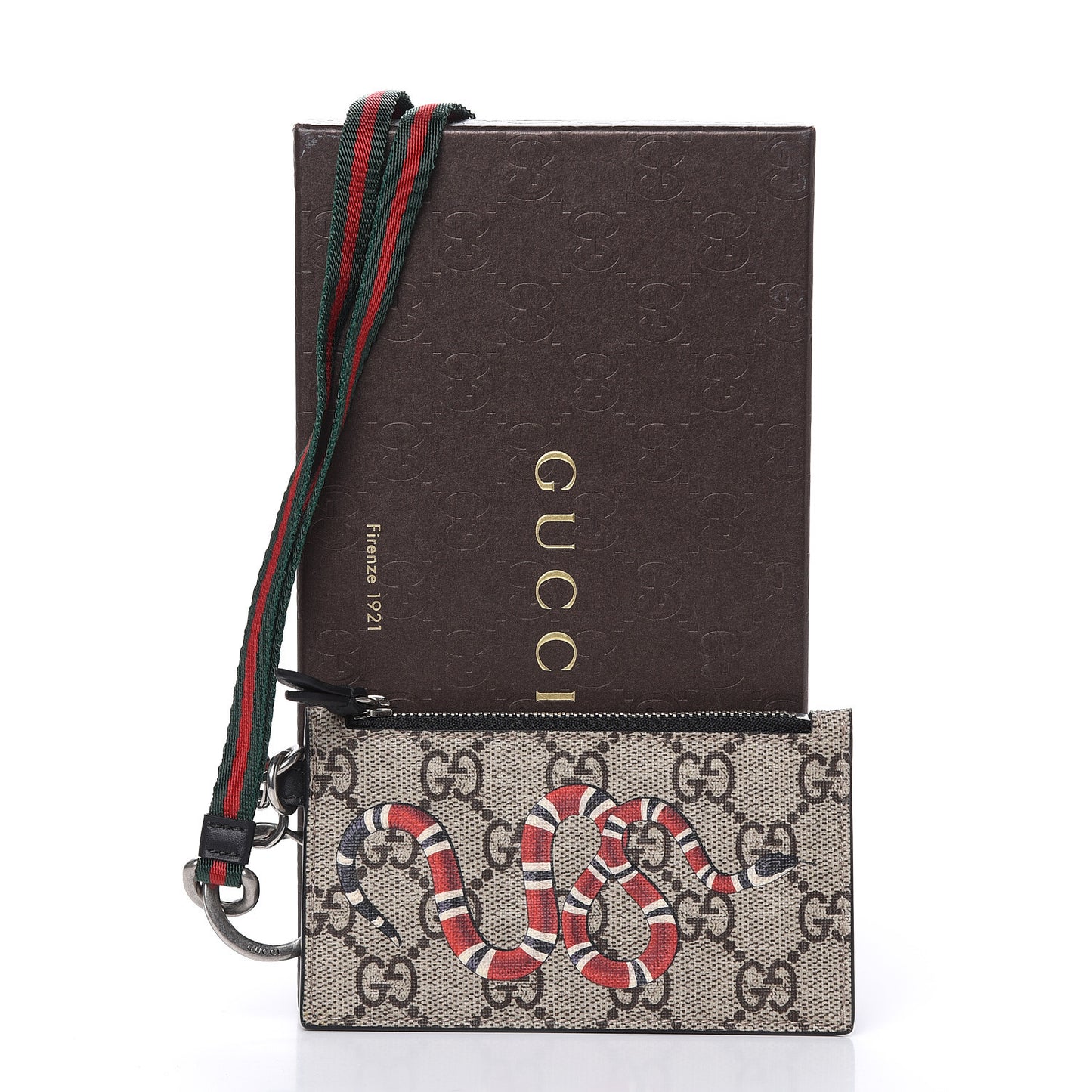 GG Supreme Monogram Kingsnake Lanyard Coin Case Card Holder