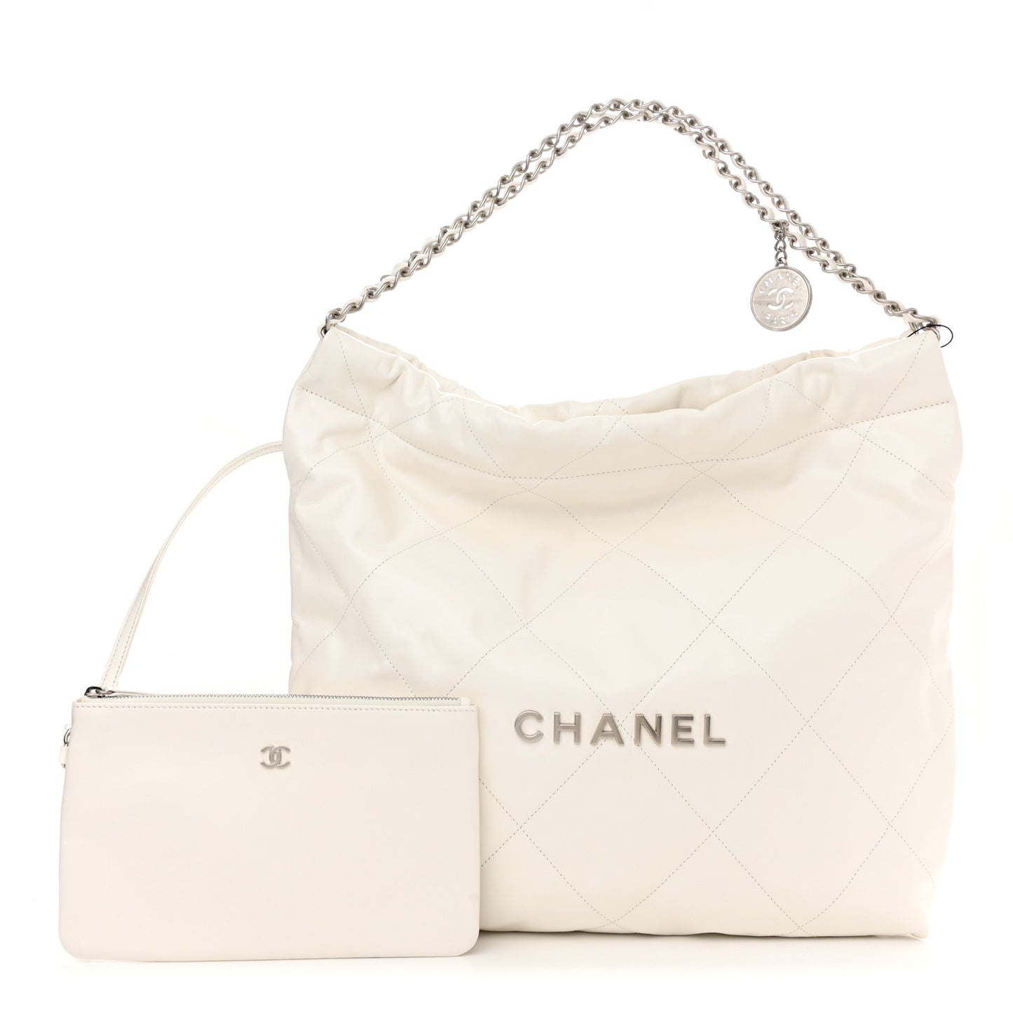Shiny Calfskin Quilted Chanel 22 White