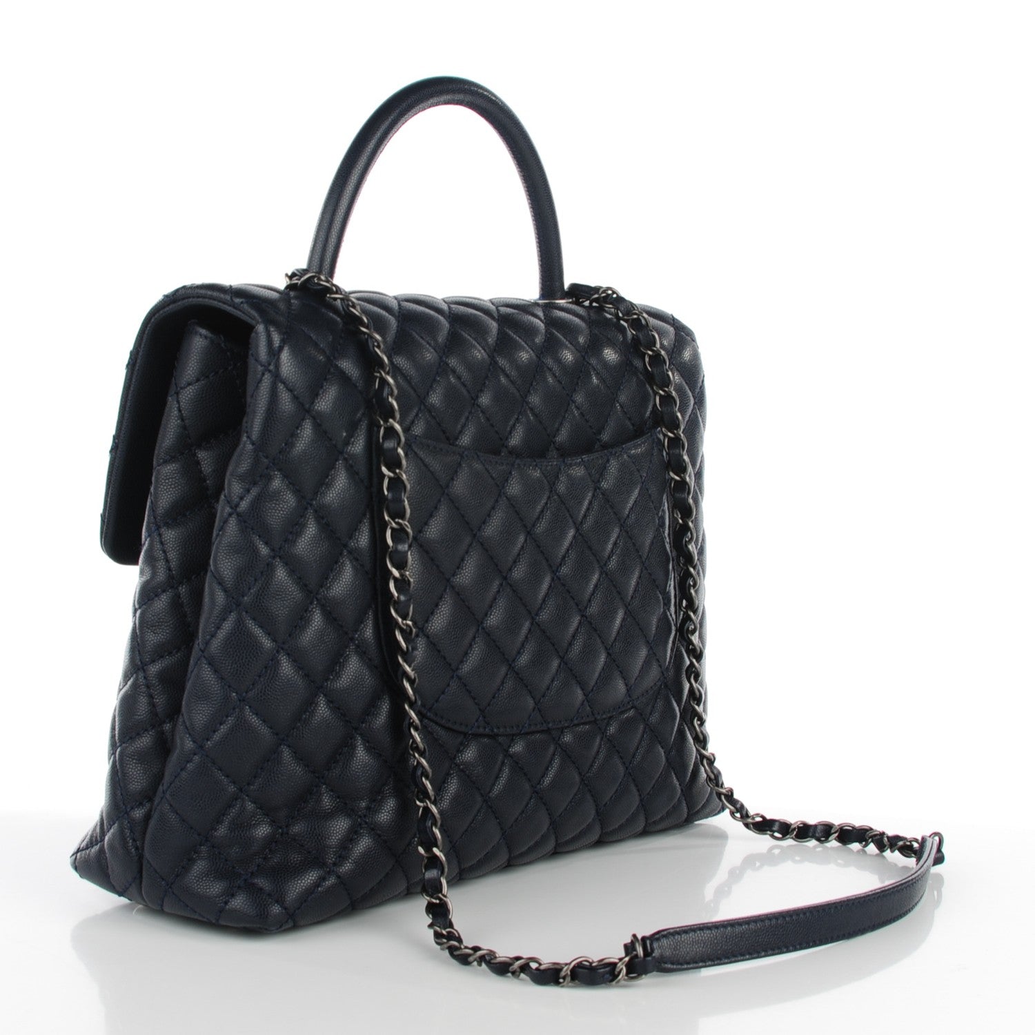Chanel Caviar Quilted Large Coco Handle Flap Navy Blue 3 of 8