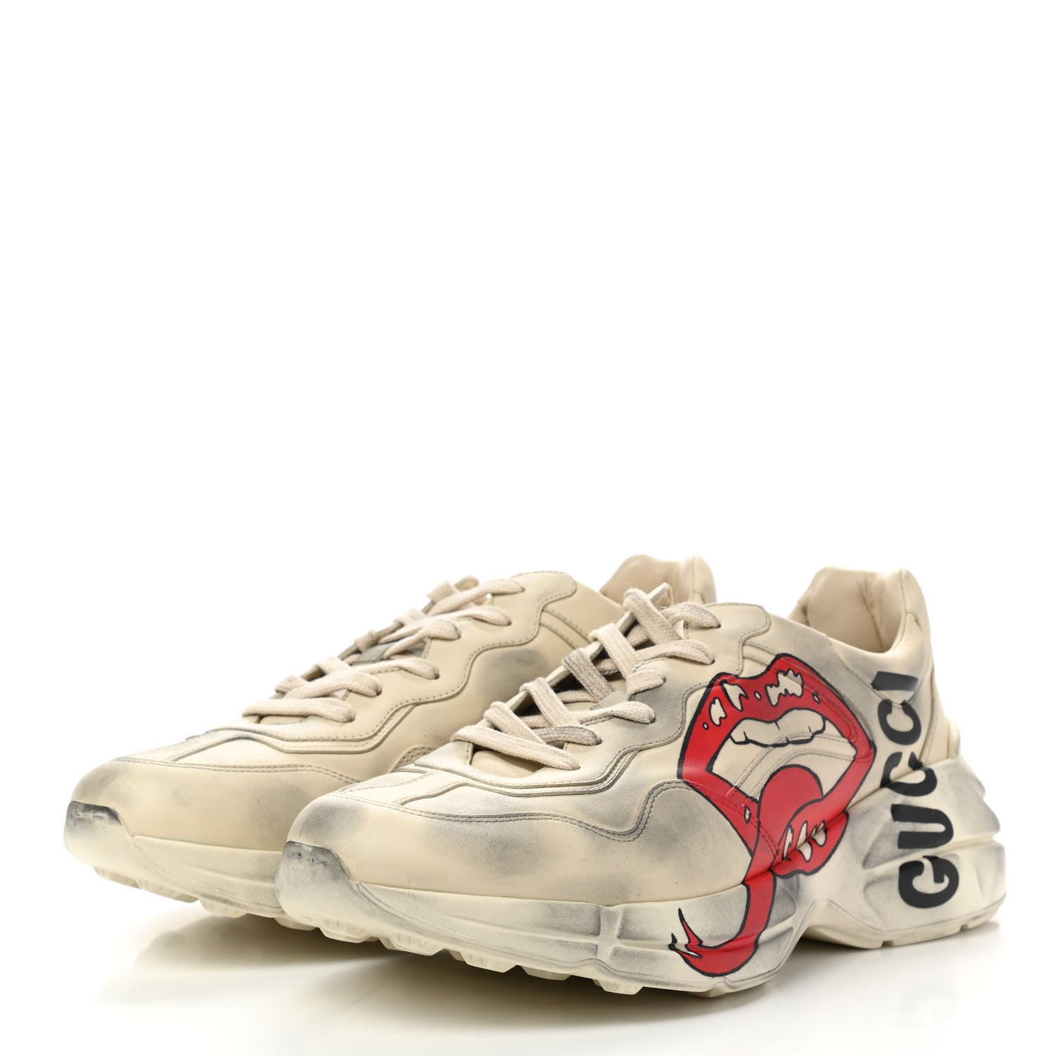 Gucci Calfskin Mouth Print Mens Rhyton Sneakers 9.5 Ivory 3 of 10