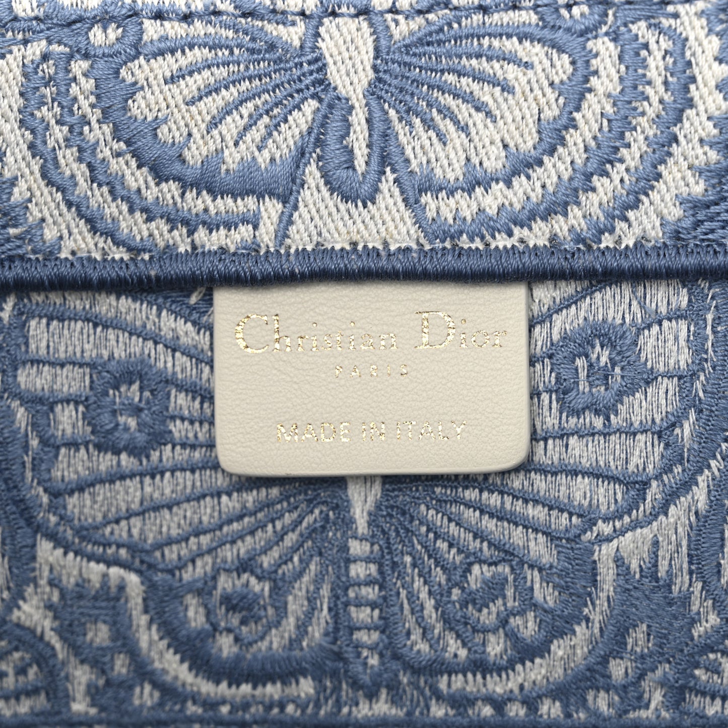 Canvas Embroidered Medium Butterfly Book Tote Azur White