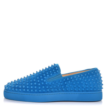 Christian Louboutin Veau Velours Spikes Mens Roller Boat Flat 39.5 Egyptian Blue 1 of 9