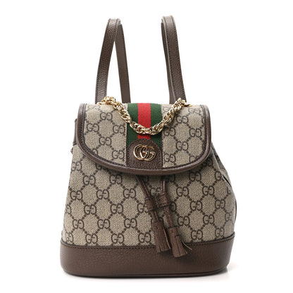Gucci GG Supreme Monogram Textured Dollar Calfskin Web Mini Ophidia Chain Drawstring Backpack Beige Brown 1 of 10