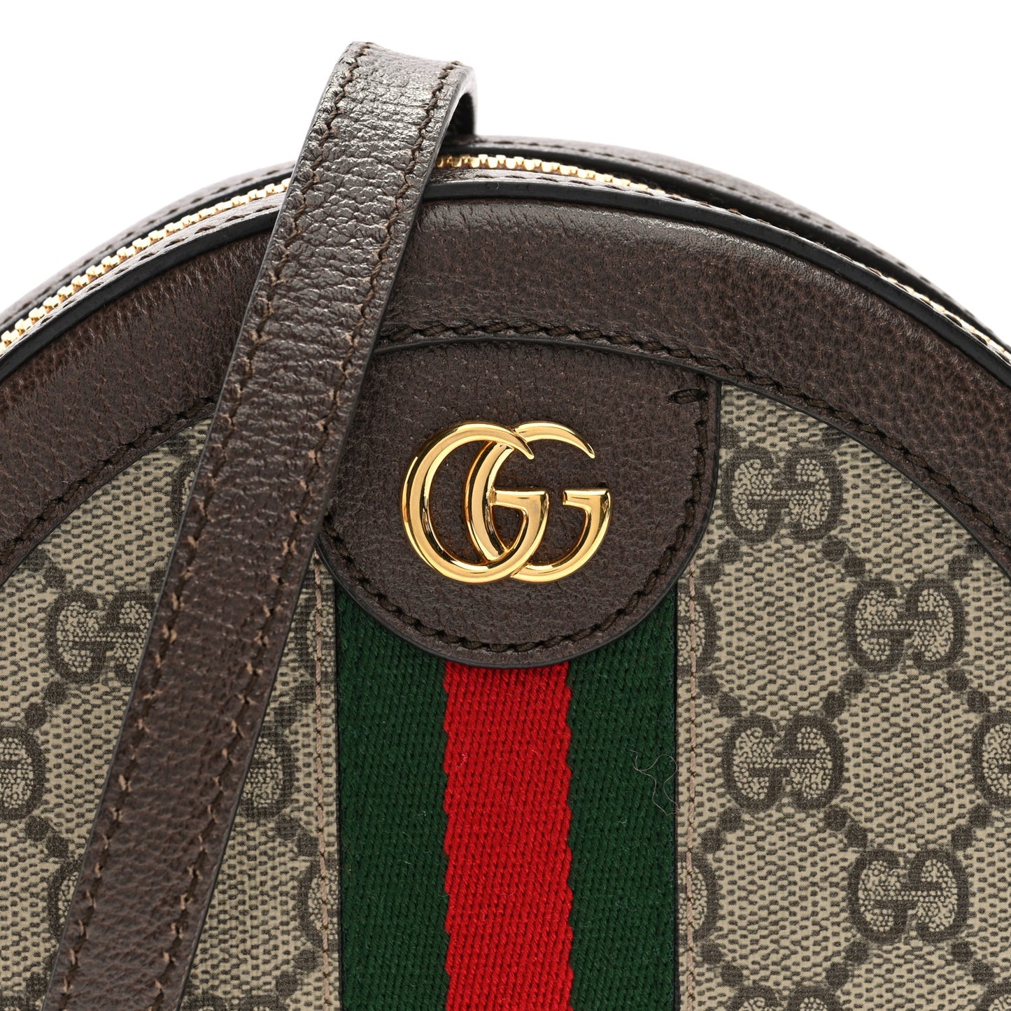 GG Supreme Monogram Web Mini Ophidia Round Shoulder Bag Brown