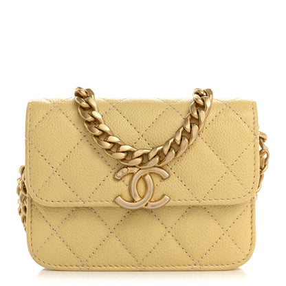 Chanel Shiny Caviar Quilted Chain Melody Card Holder On Chain Yellow 1 of 16