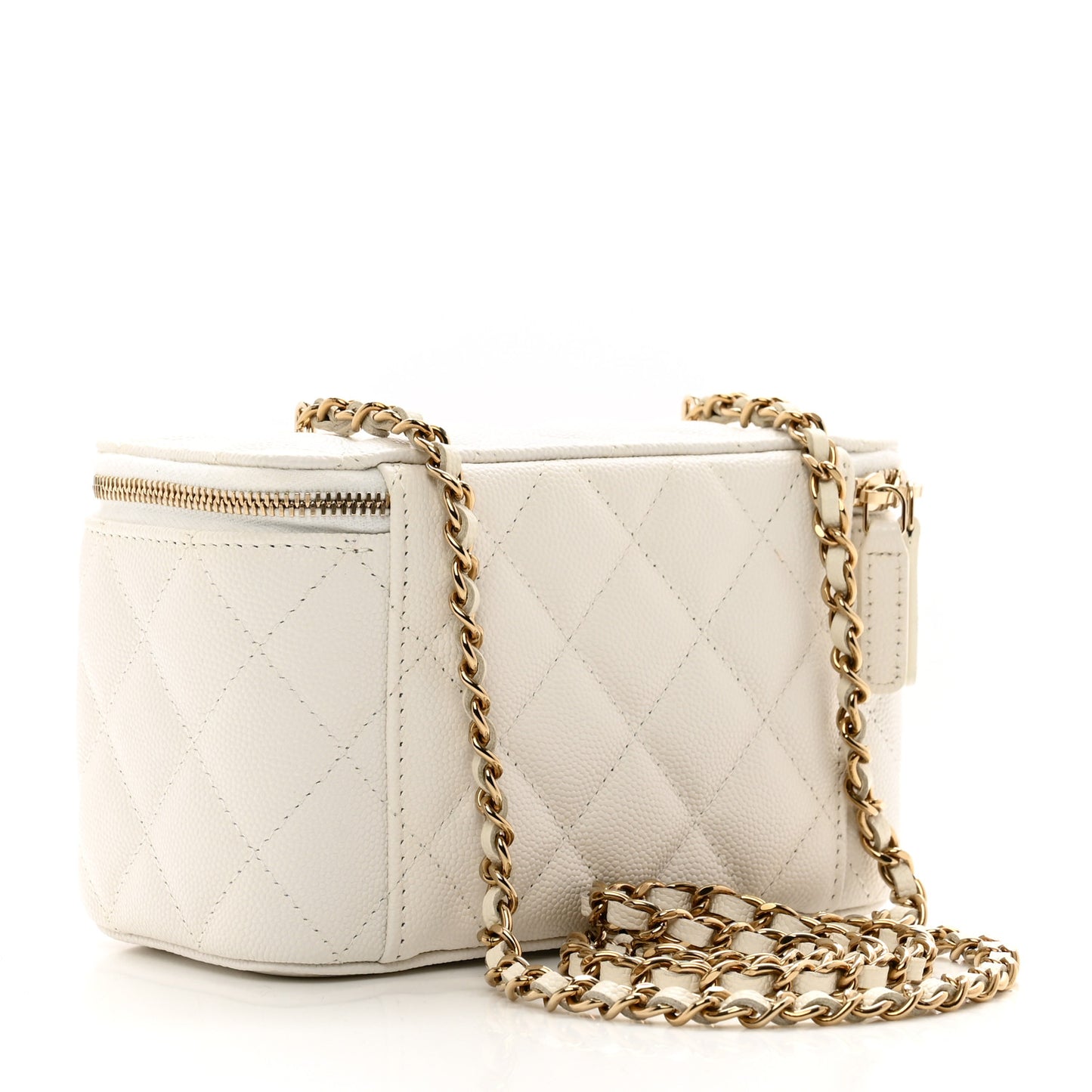Caviar Quilted Small Vanity Case With Chain White