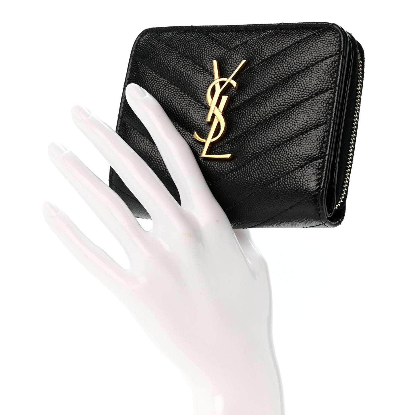 Grain De Poudre Matelasse Chevron Monogram Compact Zip Around Wallet Black