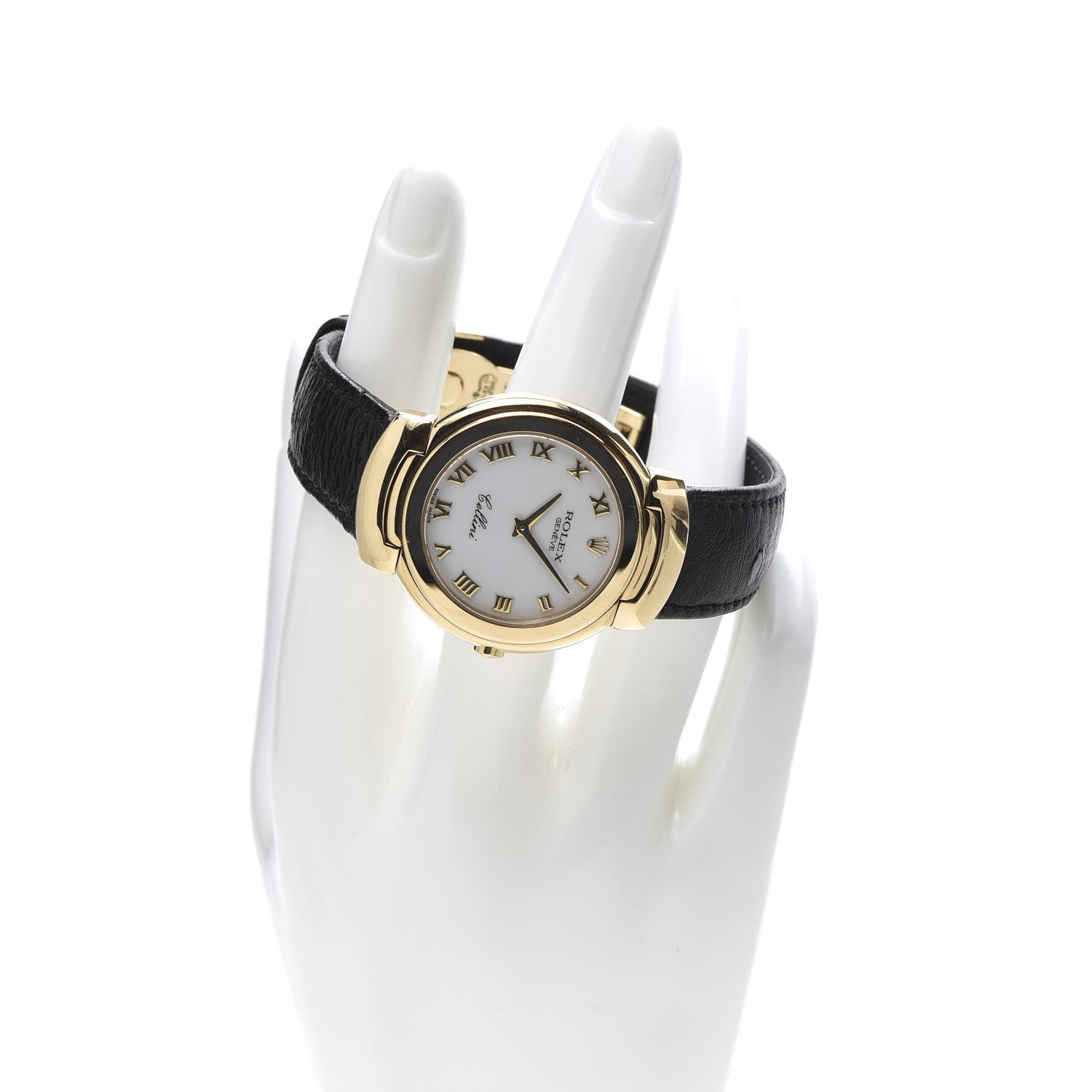 Rolex 18K Yellow Gold Ostrich 33mm Cellini Quartz Watch Black 6622 2 of 11