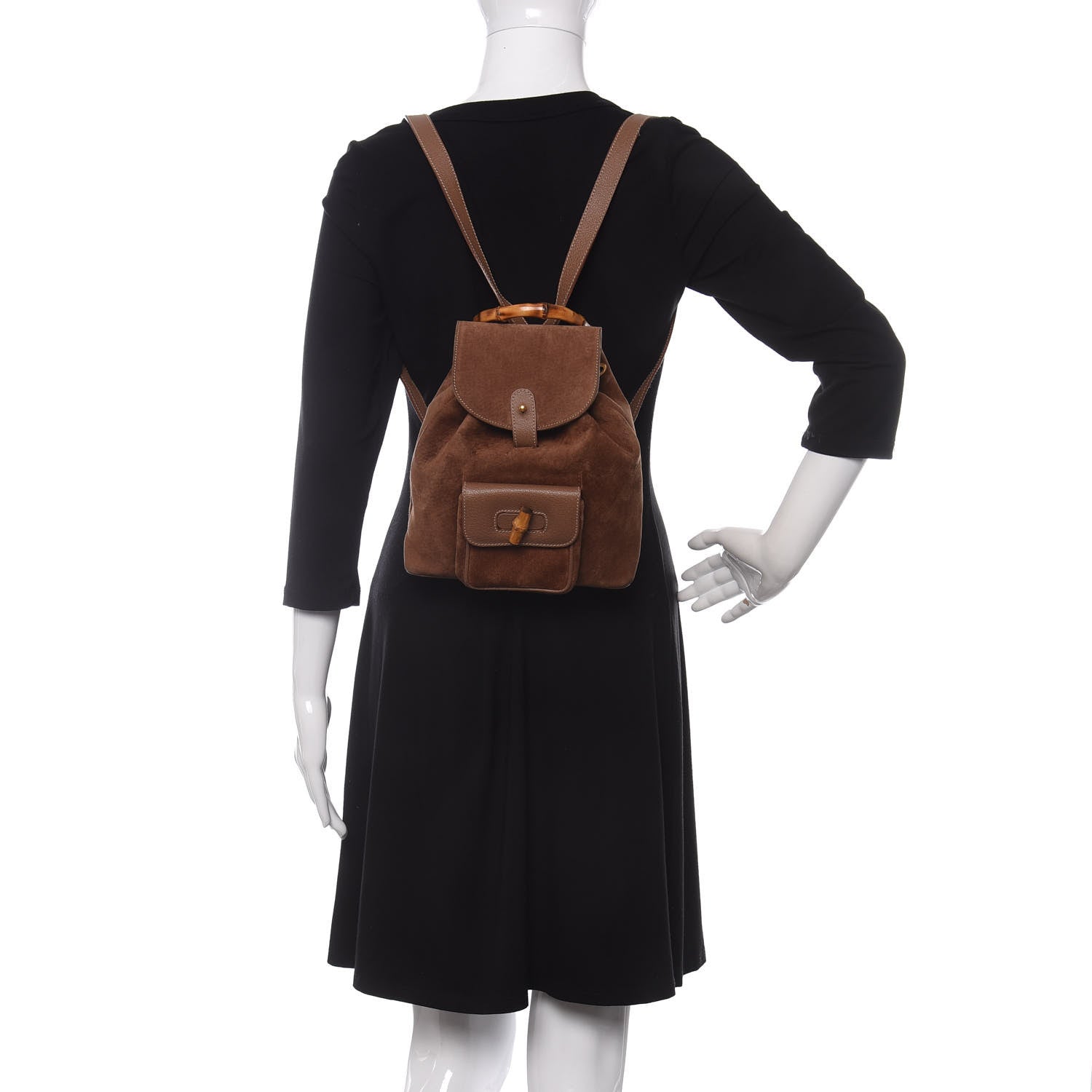 Gucci Suede Calfskin Bamboo Backpack Brown 2 of 10