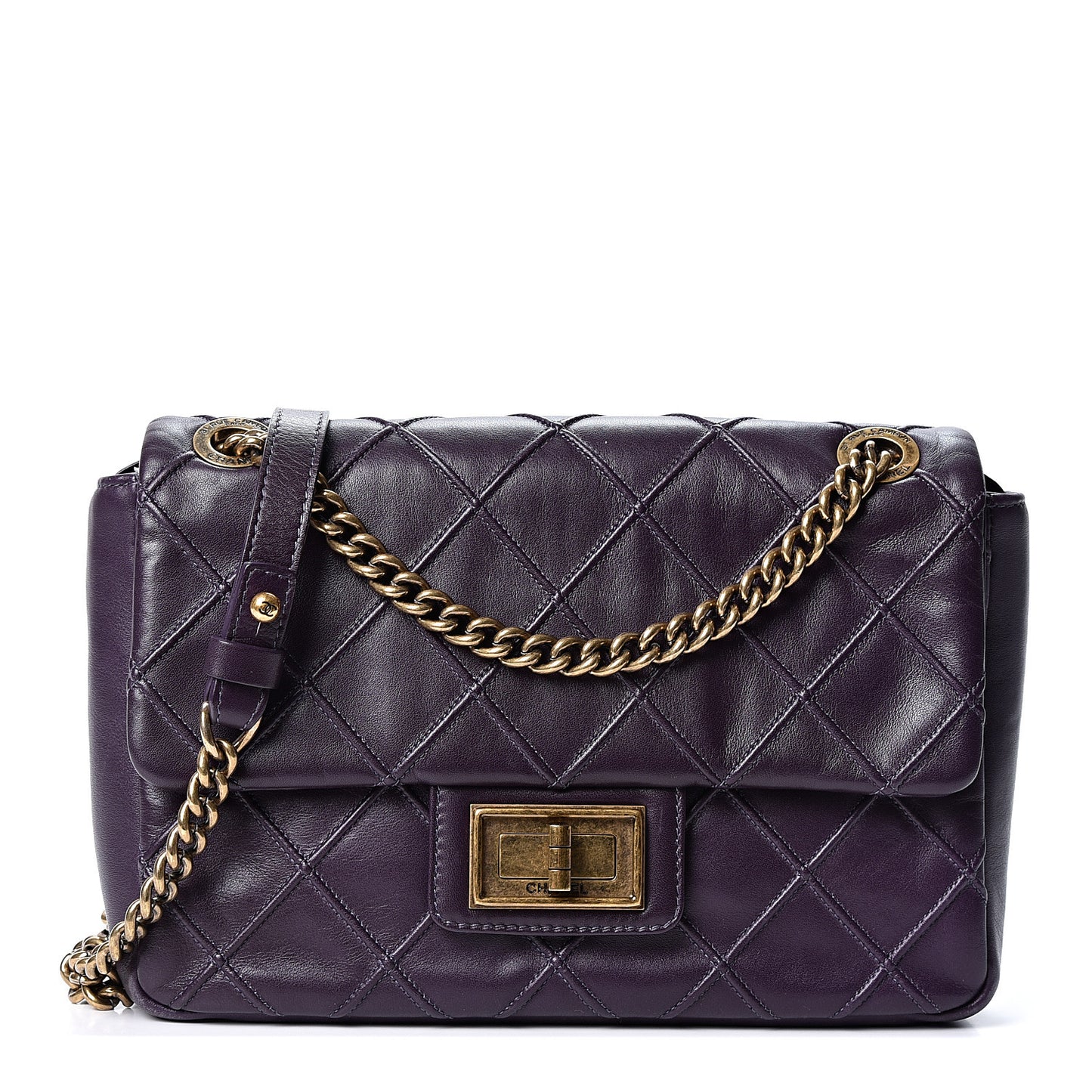 Calfskin Diamond Debossed Medium Cosmos Flap Purple