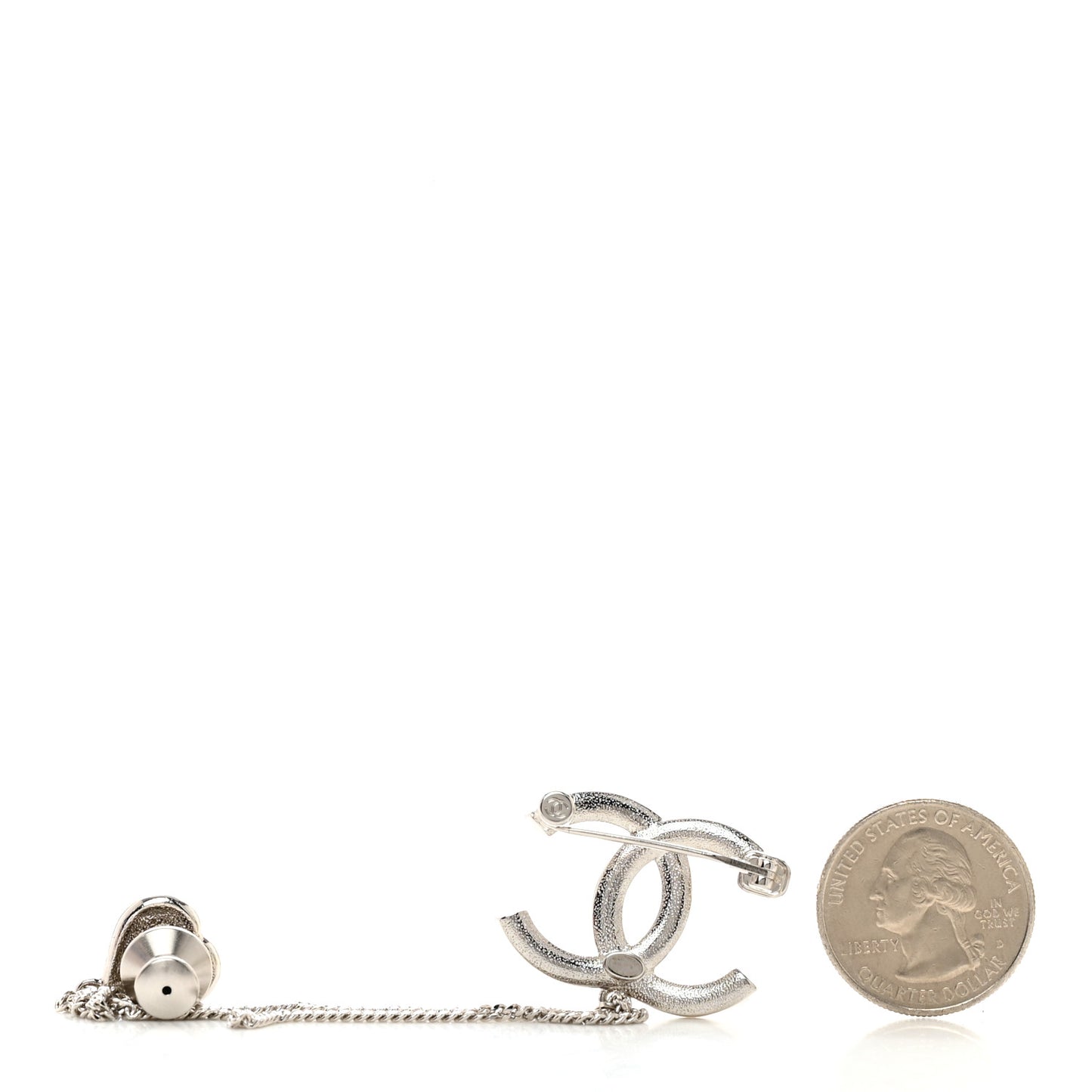 Diamente Pearl Multi Strand Chain CC Heart Brooch Silver Pearly White