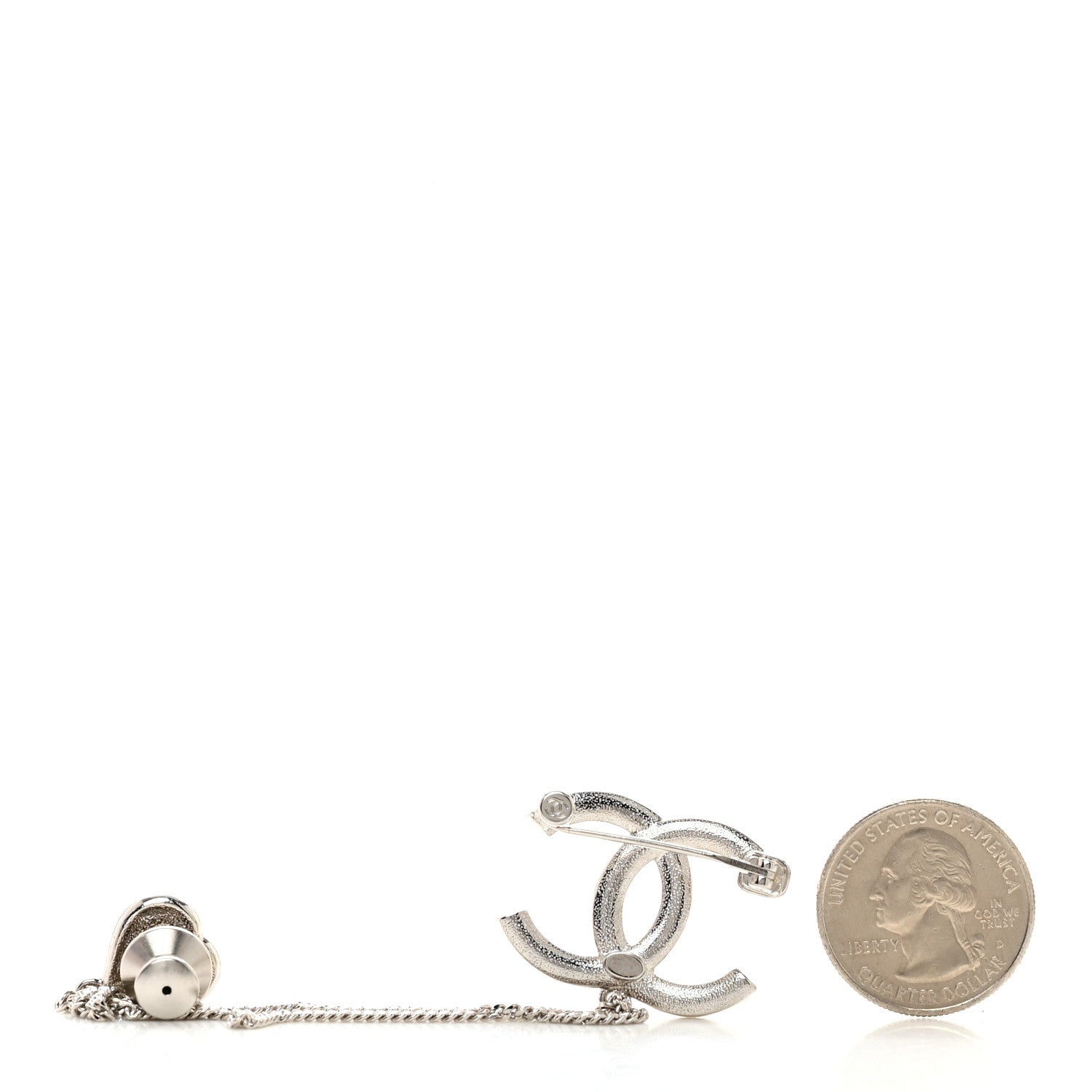 Chanel Diamente Pearl Multi Strand Chain CC Heart Brooch Silver Pearly White 2 of 4